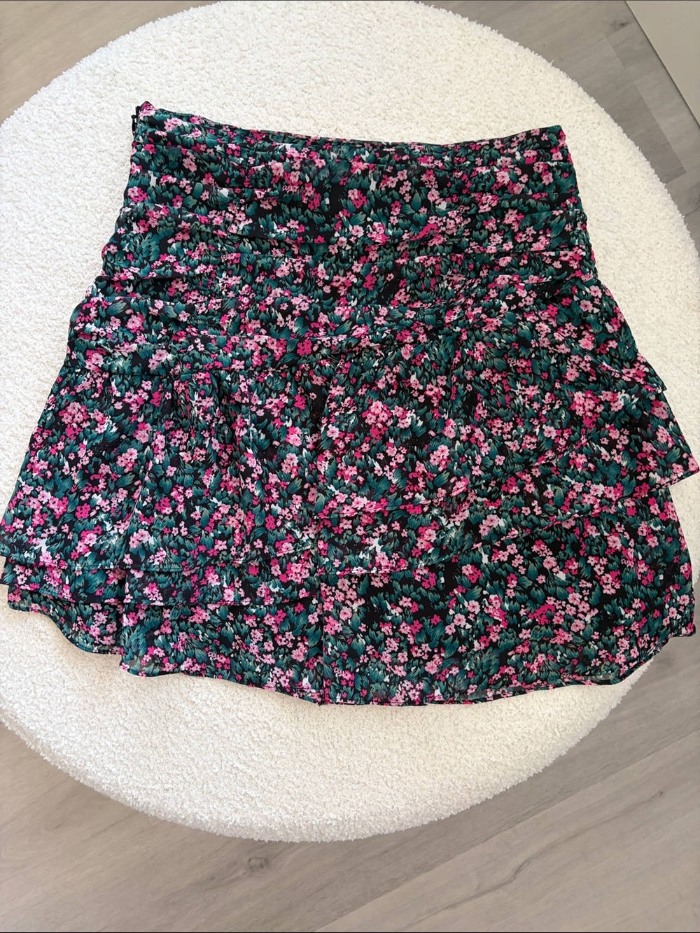 Aqua Pink , Green and Black Floral Mini Skirt